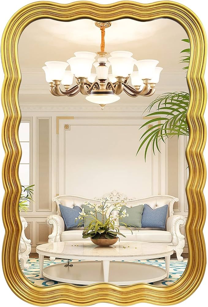 Amazon.com: Fobule Wall Mounted Bathroom Mirror, 24"x36" Decorative Accent Mirror, Antique Gold W... | Amazon (US)