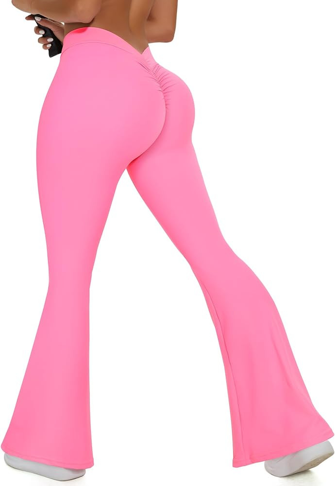 FITTOO V Back Scrunch Butt Flare Leggings for Women Booty Lifting Tummy Control Wide Leg Workout ... | Amazon (US)