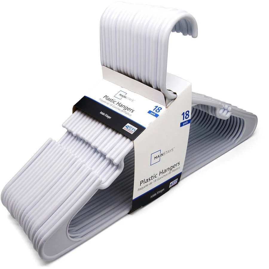 Mainstays Plastic Clothing Hangers, 18 Pack, White | Walmart (US)