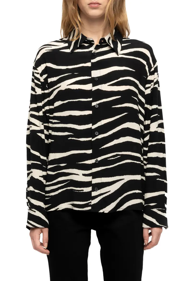 Zadig & Voltaire Tyrica Zebra Print Long Sleeve Shirt in Black at Nordstrom, Size Small | Nordstrom