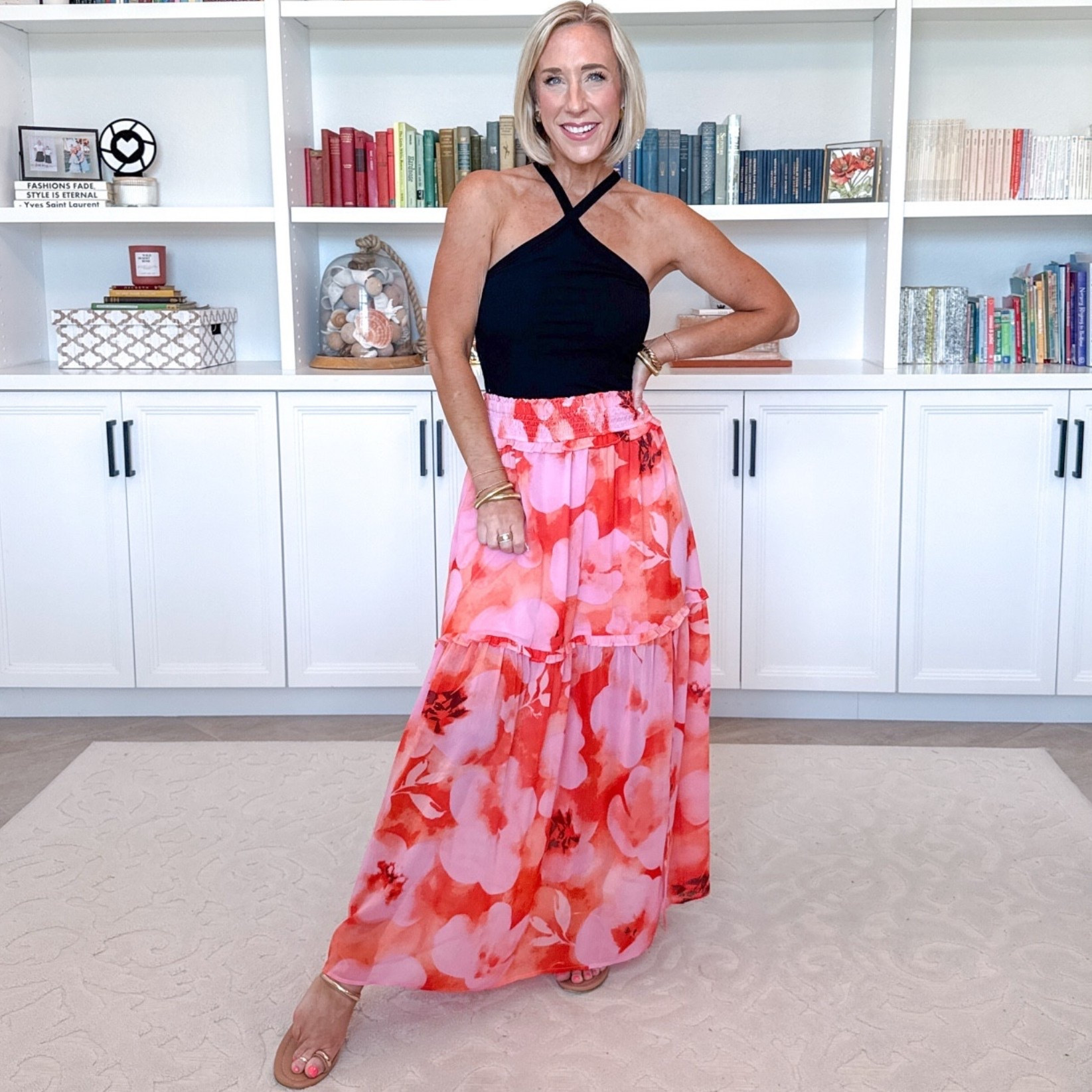 Vacation looks From travel to resort. Floral Smocked Waist Chiffon Maxi Skirt w/ Slit - size small. 6 colors. * Black Tank - mine is old, but I linked some other similar options.

 

#LTKOver40 #LTKSeasonal #LTKTravel