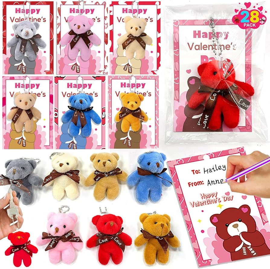 AMENON 28 Pack Valentine's Day Bear Plush Toys with Cards, Valentines Gifts for Kids Classroom Sc... | Amazon (US)