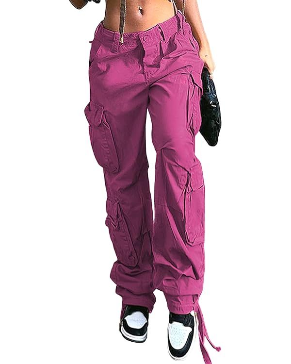 Viatabuna Women's High Rise Straight Leg Y2K Streetwear Cargo Pants Baggy Boyfriend Pants with Po... | Amazon (US)
