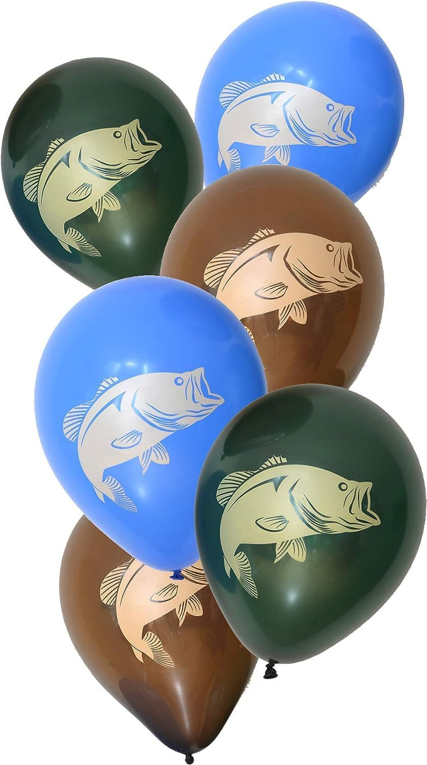 Havercamp 6 Count Gone Fishin' Party Balloons 12" | Latex 3 colors, 6-Pack | Largemouth Bass on B... | Amazon (US)