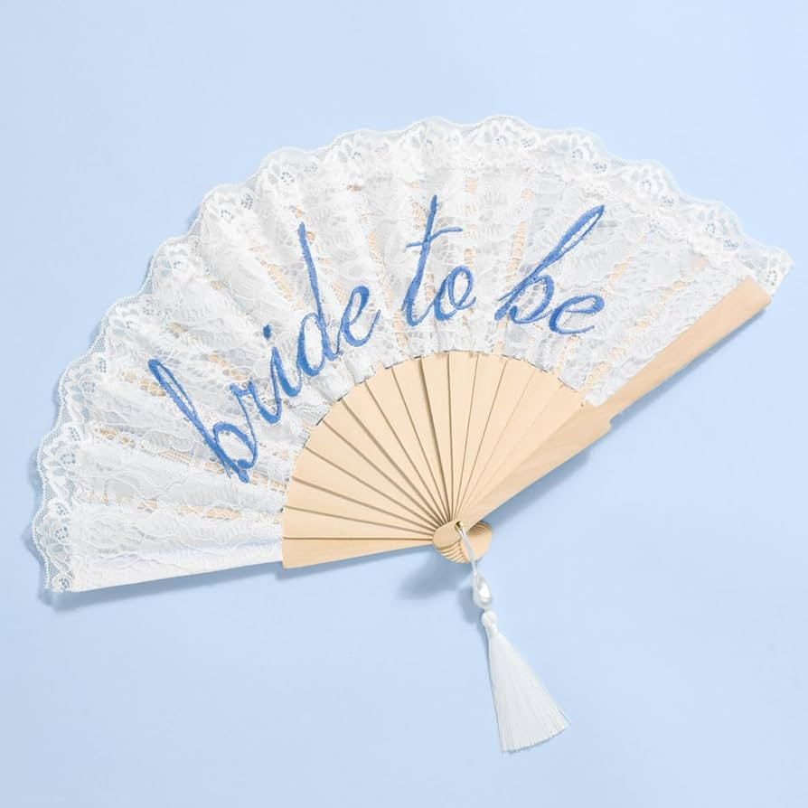 xo, Fetti White Lace Bride to Be Folding Fan | Bridal Something Blue, Wedding Accessory, Bridesma... | Amazon (US)