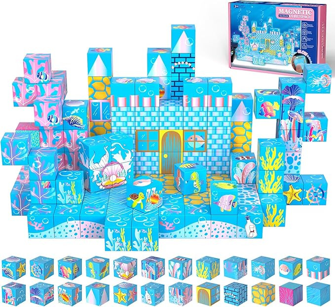 Magnetic Blocks - 140PCS Magnetic Building Blocks for Kids, 2025 Upgraded Light-Up Ocean World Ma... | Amazon (US)