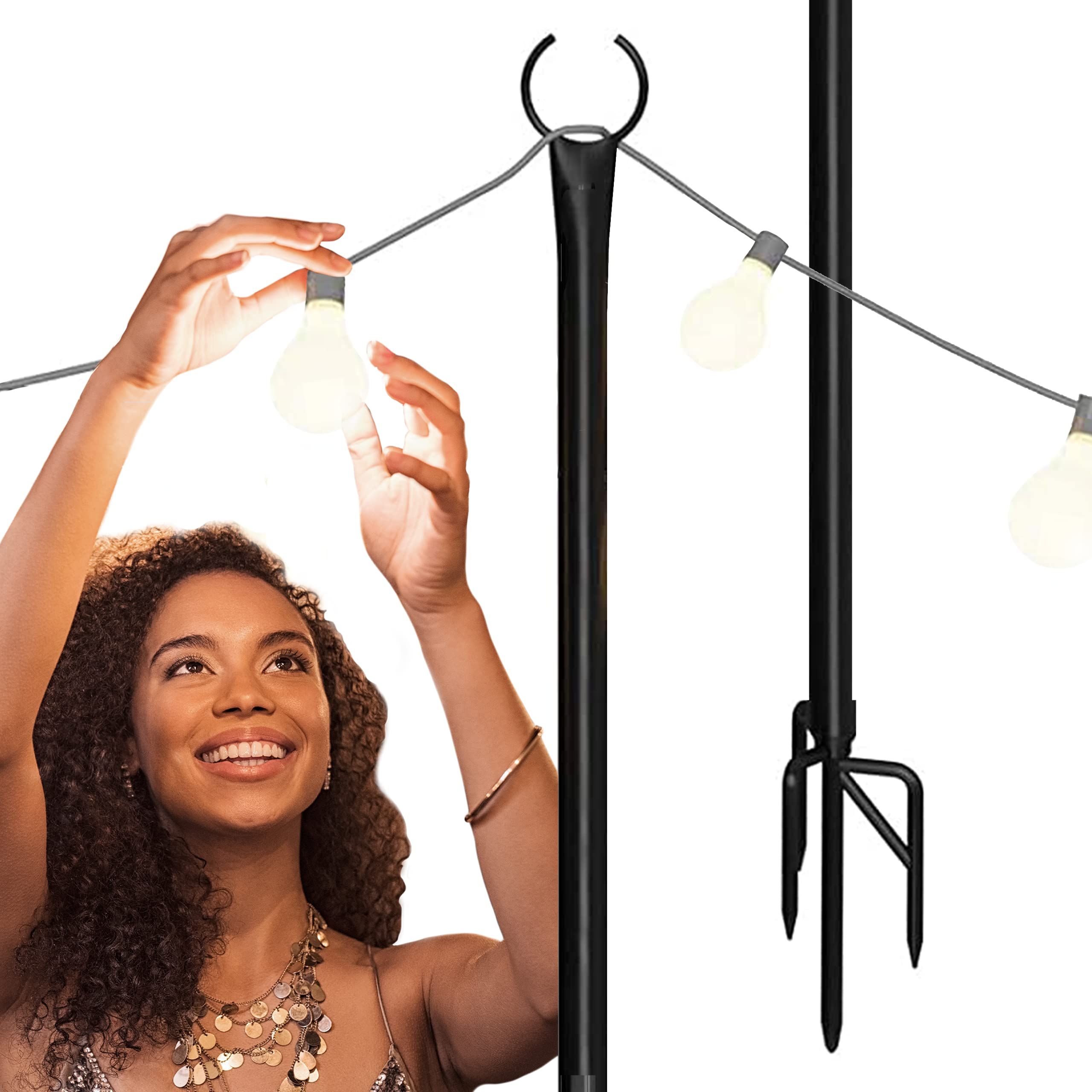 Holiday Styling String Light Poles for Outdoor String Lights - Metal Light Pole w/Hooks for Outdo... | Amazon (US)