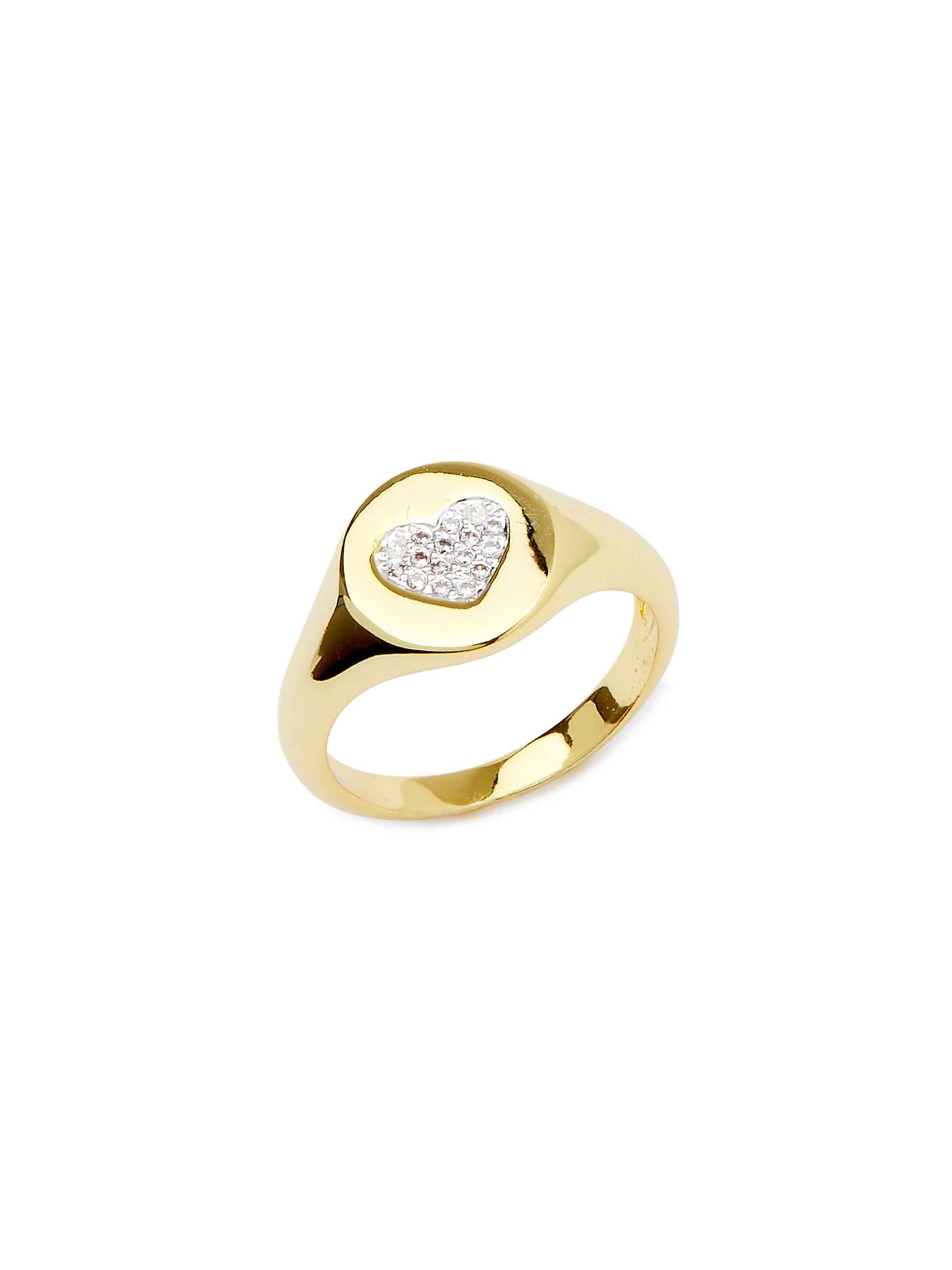 Scoop Womens 14kt Gold Flash-Plated Cubic Zirconia Heart Signet Ring | Walmart (US)
