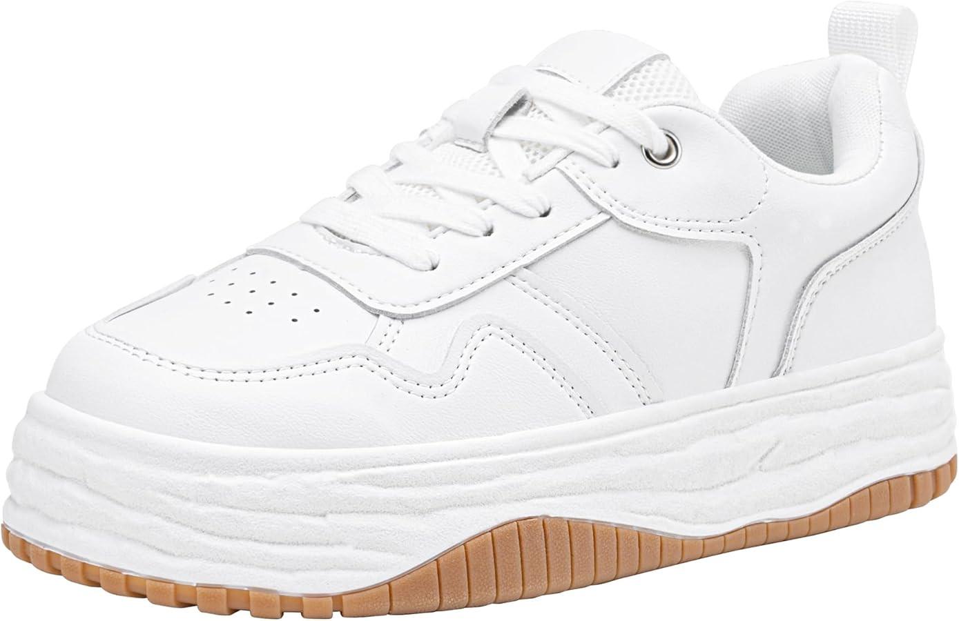 Vepose 8060 Women's Fashion Platform Sneakers，Wide Toe Design Leather Casual Tennis Lace-up Sho... | Amazon (US)