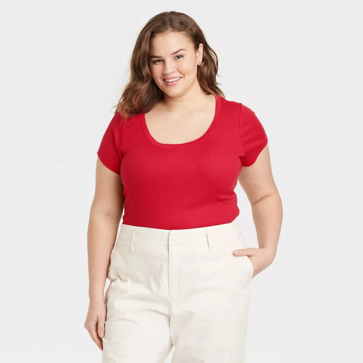 Women's Slim Fit Short Sleeve Ribbed Scoop Neck T-Shirt - A New Day™ | Target