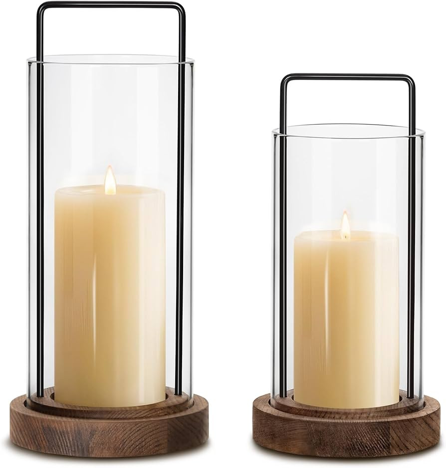 Houmury Farmhouse Candle Holder Decor Boho Glass Hurricane Lantern for Table Centerpieces Set of ... | Amazon (US)