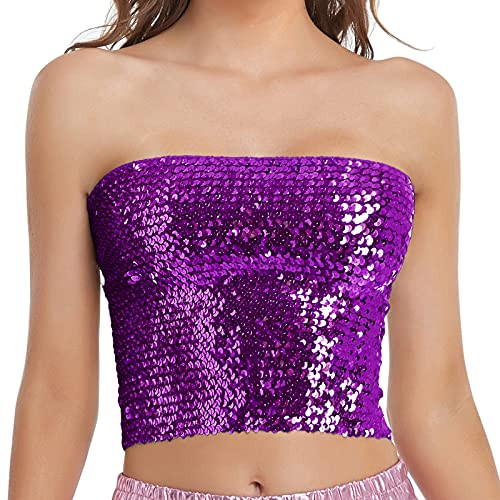 Womens Sparkly Sequin Mermaid Crop Tops, Strapless Metallic Tube Tops for Party Clubwear | Amazon (US)