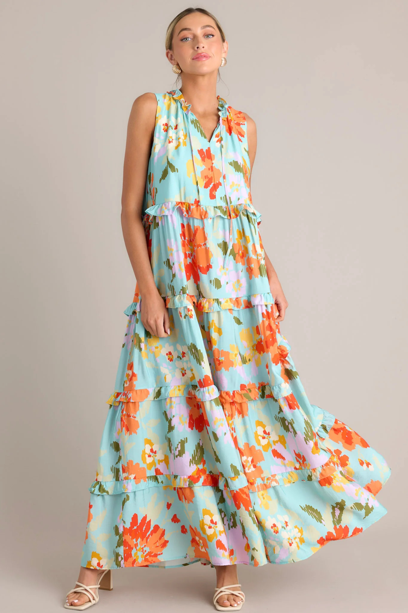 Blossom Breeze Sky Blue Multi Floral Maxi Dress | Red Dress