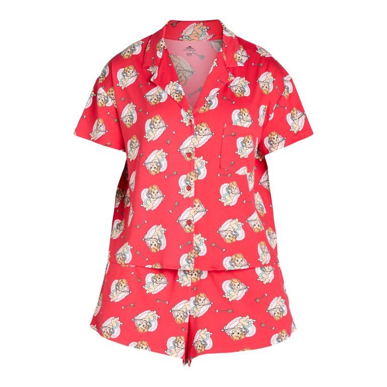 Women’s Valentine’s Day Print Shorty Notch Collar Pajama Set from Way to Celebrate, 2-Piece, ... | Walmart (US)