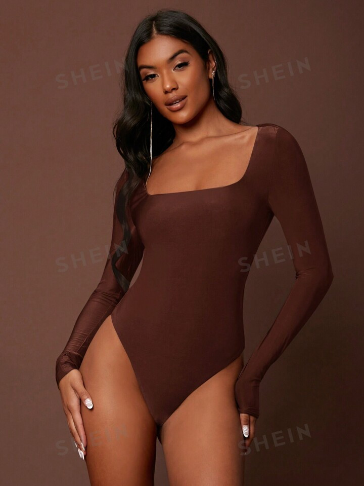 SHEIN BAE Square Neck Slim Fit Bodysuit | SHEIN
