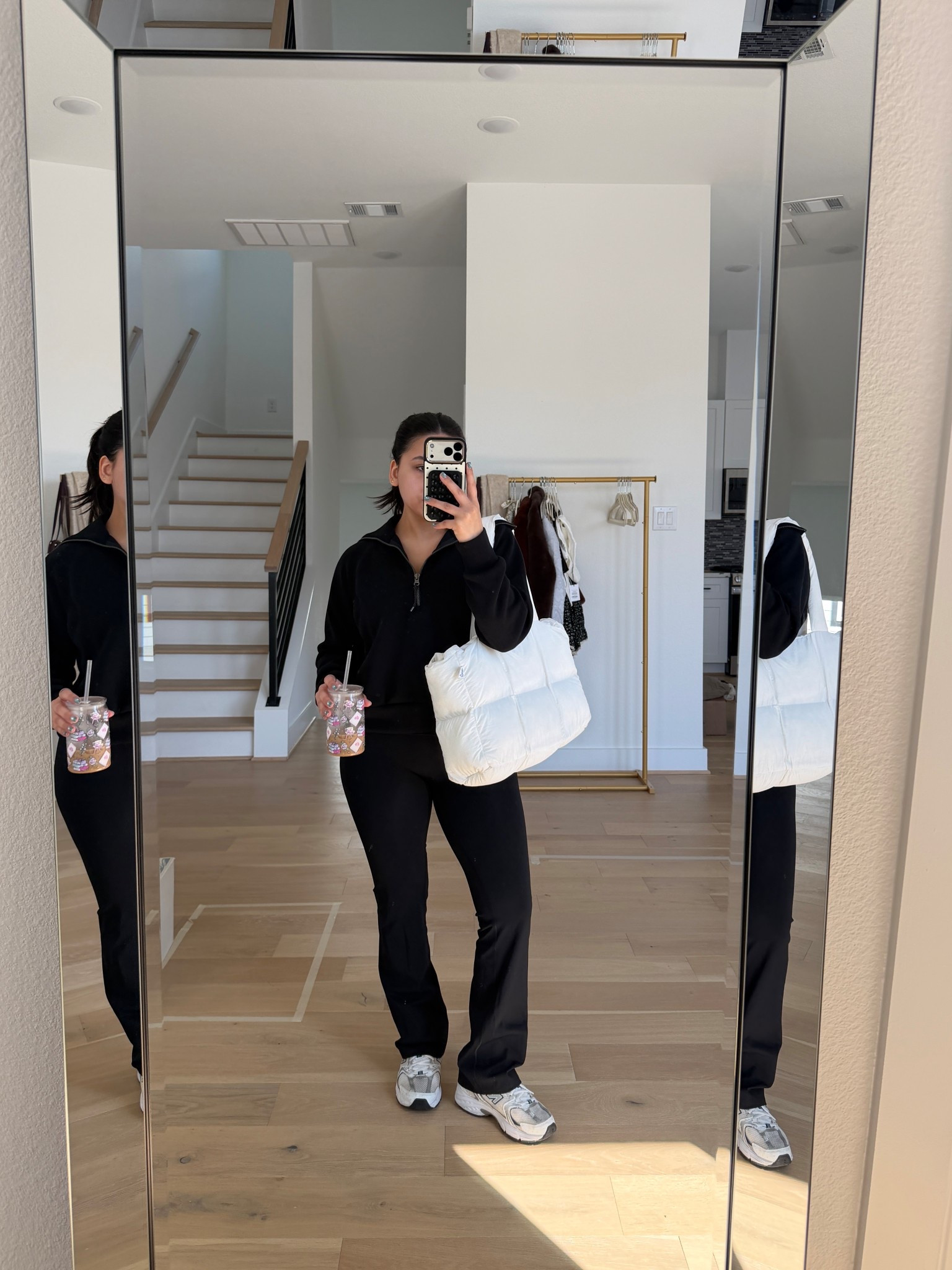 Flare leggings: small
Zip jacket: small 
Sports bra: small
Sneakers: 6 women 
Puffer tote bag 

#LTKfitnessgoals #LTKgrwm #LTKActive