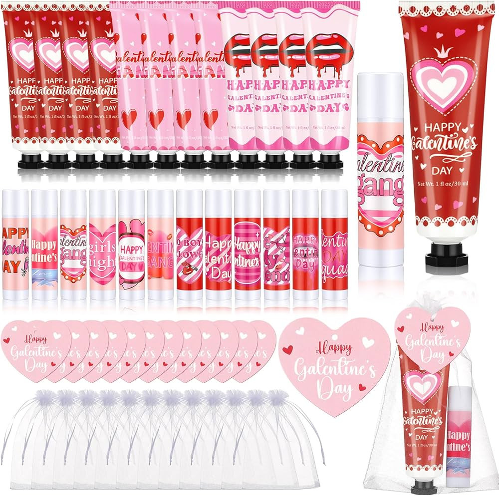 Dimsile 48 Pcs Galentine's Day Gifts Hand Cream and Lip Balm Bulk Set with Organza Bag Heart Happ... | Amazon (US)