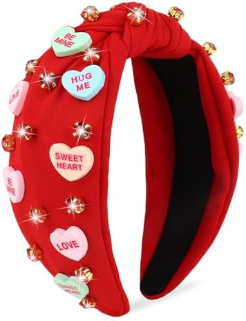 YARIEW Valentines Day Headbands for Women Love Sweet Red Heart Headband Rhinestone Knotted Headba... | Amazon (US)