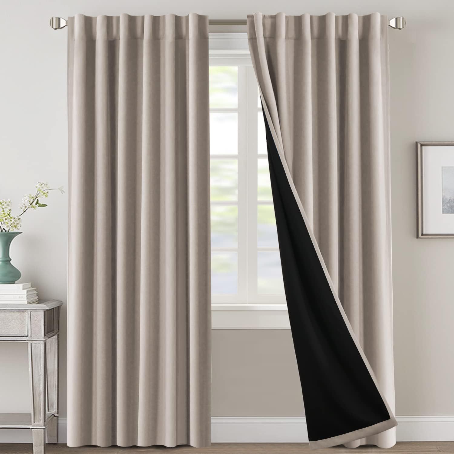 100% Blackout Curtains for Bedroom with Black Liner Full Room Darkening Curtains 96 Inches Long T... | Amazon (US)