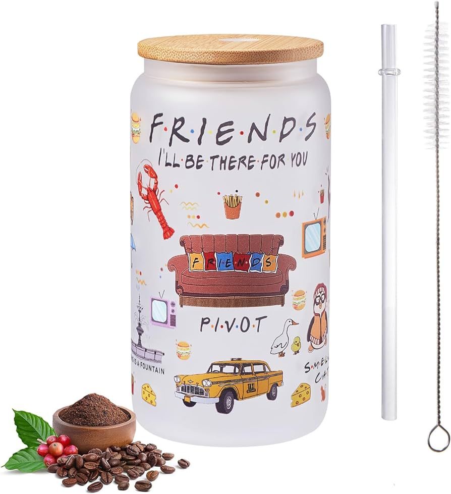 Friends Tv Show Glass Cups With Bamboo Lids and Straws-Themed Gifts for Women-Central Perk Mercha... | Amazon (US)