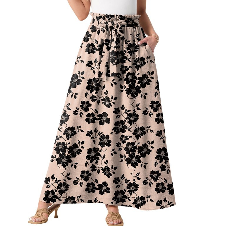 Cueply Womens Summer Long Maxi Skirt Elastic High Waist Tie Fashion Beach Dress with Pockets | Walmart (US)