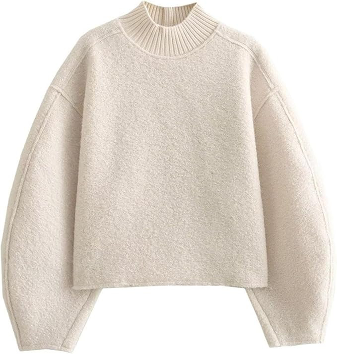 Heevina Womens Sweaters Mock Neck Fluffy Sweater For Women Fuzzy Long Sleeve Plush Loose Fit Pull... | Amazon (US)