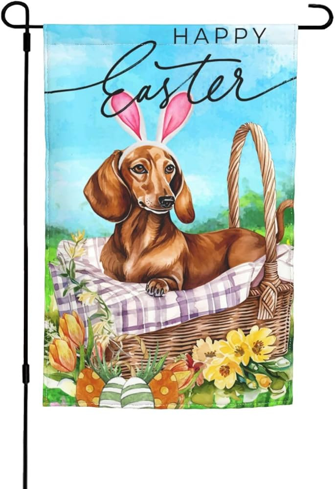 Dachshund Dog Happy Easter Bunny Cute Flower Garden Flag Welcome Party Outdoor Outside Decoration... | Amazon (US)