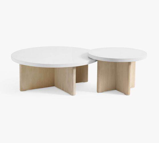 Cayman Concrete & Eucalyptus Round Outdoor Nesting Coffee Table | Pottery Barn (US)