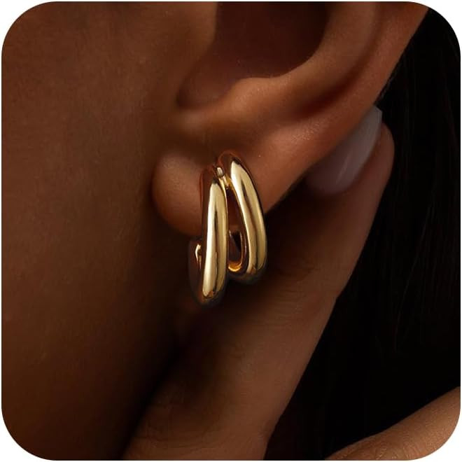 Moodear Trendy Chunky Hoop Earrings for Women - Dainty 14K Gold Plated Thinck Open Hoops Hypoalle... | Amazon (US)