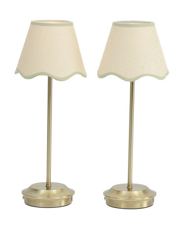 2pk 18in Rechargeable Plated Brass Rattan Table Lamps | TJ Maxx