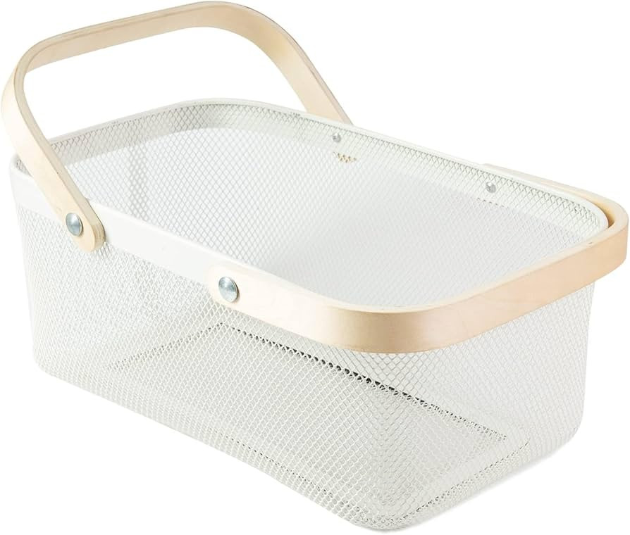 MACOIOR Portable Garden Harvest Basket-Mesh Design Natural Bamboo Handle Wire Storage Baskets,Mes... | Amazon (US)