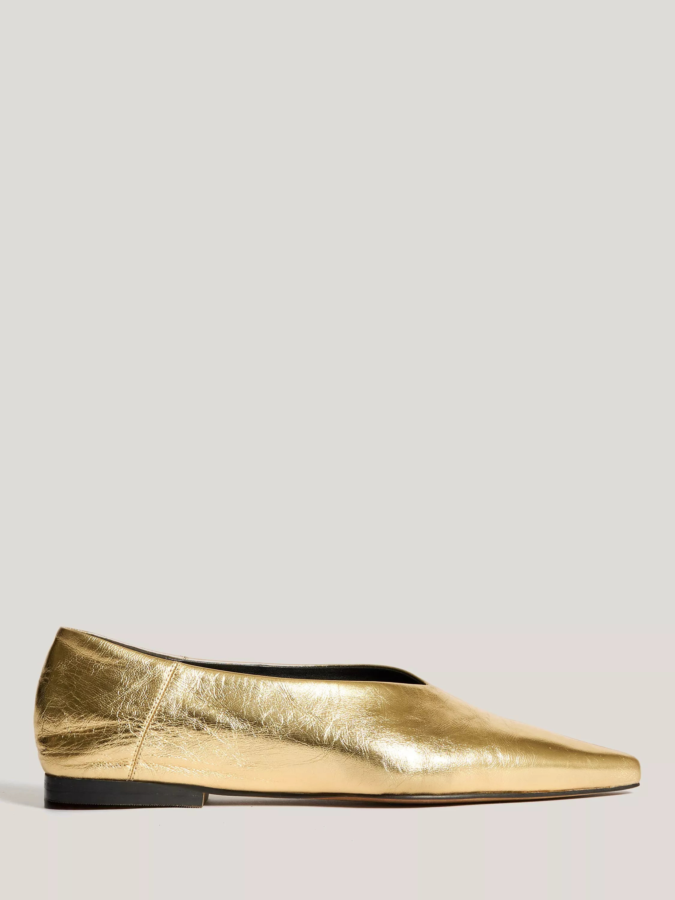 Jigsaw Linnie Pointed Toe Leather Ballet Flats, Gold | John Lewis (UK)