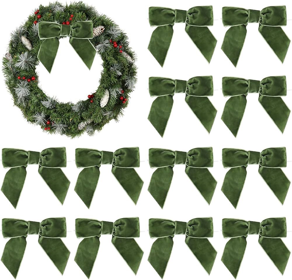 AIMUDI Sage Green Velvet Bows 4.5" Green Christmas Bows for Tree Premade Green Bows for Wreaths T... | Amazon (US)