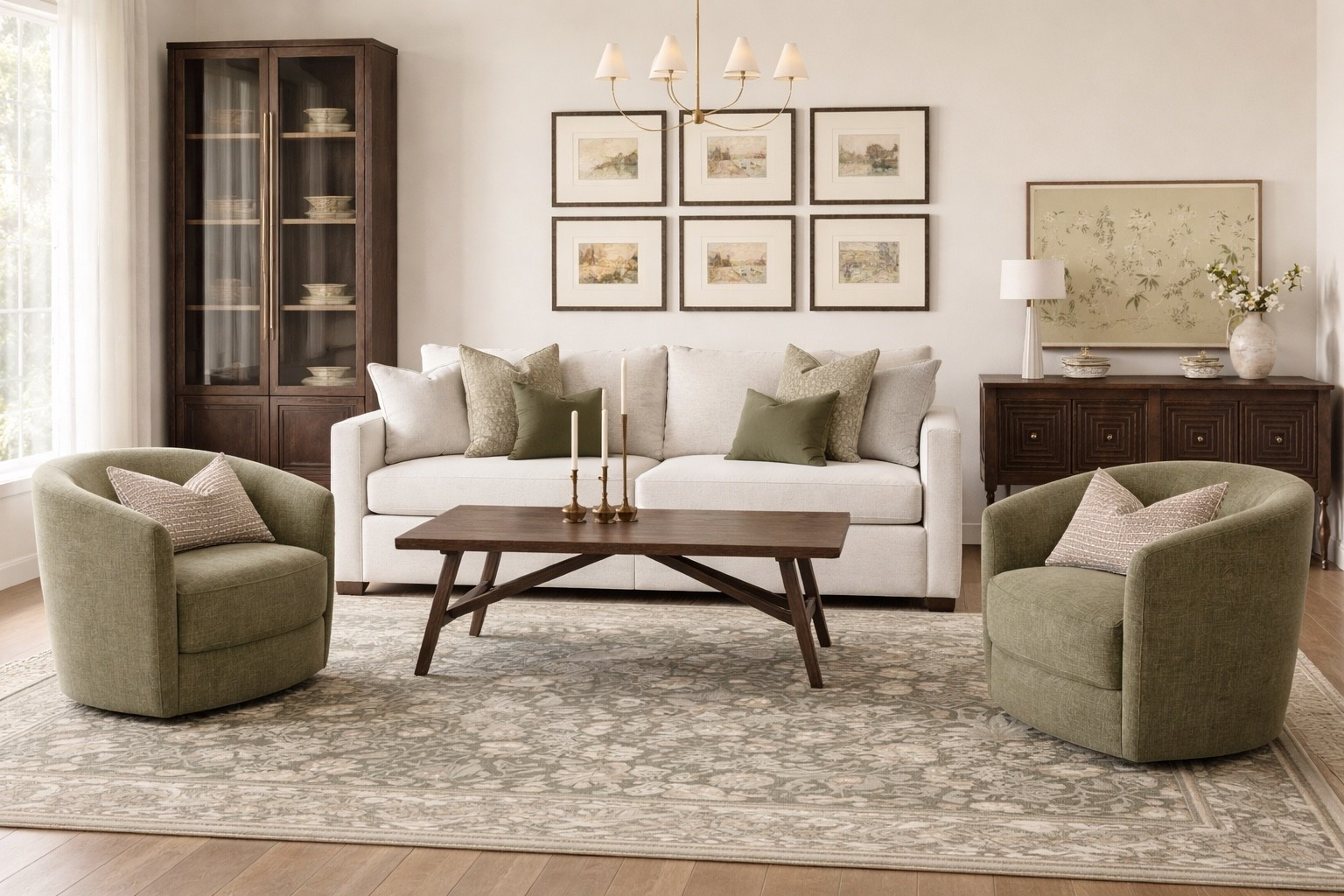 A cozy, timeless living room with soft neutrals, warm wood tones, and subtle olive accents for an elevated classic feel.

neutral living room, classic living room decor, transitional living room, traditional living room style, cozy neutral decor, earthy living room, olive green decor, sage green accents, dark wood furniture, neutral sofa styling, floral area rug, brass lighting, vintage inspired decor, gallery wall art, textured throw pillows, modern traditional decor, timeless home decor 

 

#LTKHome #LTKSaleAlert