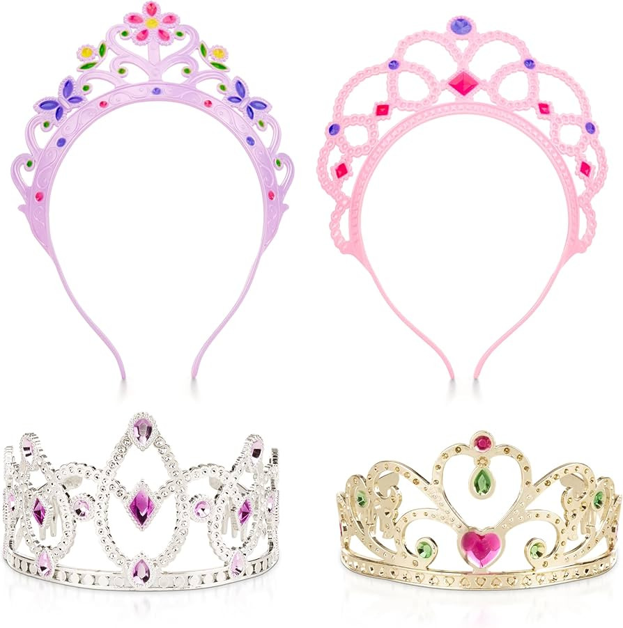 Melissa & Doug Dress-Up Tiaras for Costume Role Play (4 pcs),Pink, Purple, Silver, Gold | Amazon (US)
