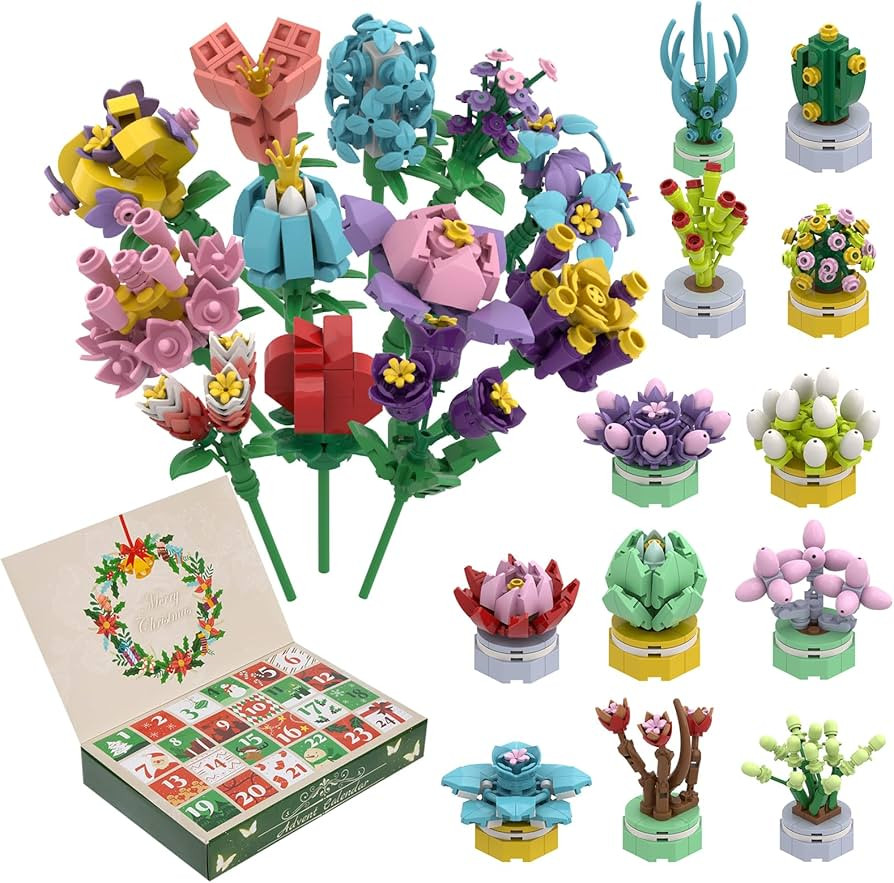 Advent Calendar 2025 Building Block Flowers Flowers and Succulents for Kids 24 Days of Christmas ... | Amazon (US)