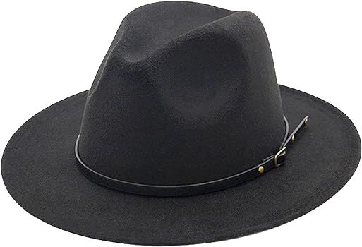 Women Belt Buckle Fedora Hat Classic Wide Brim Felt Panama Hat | Amazon (US)