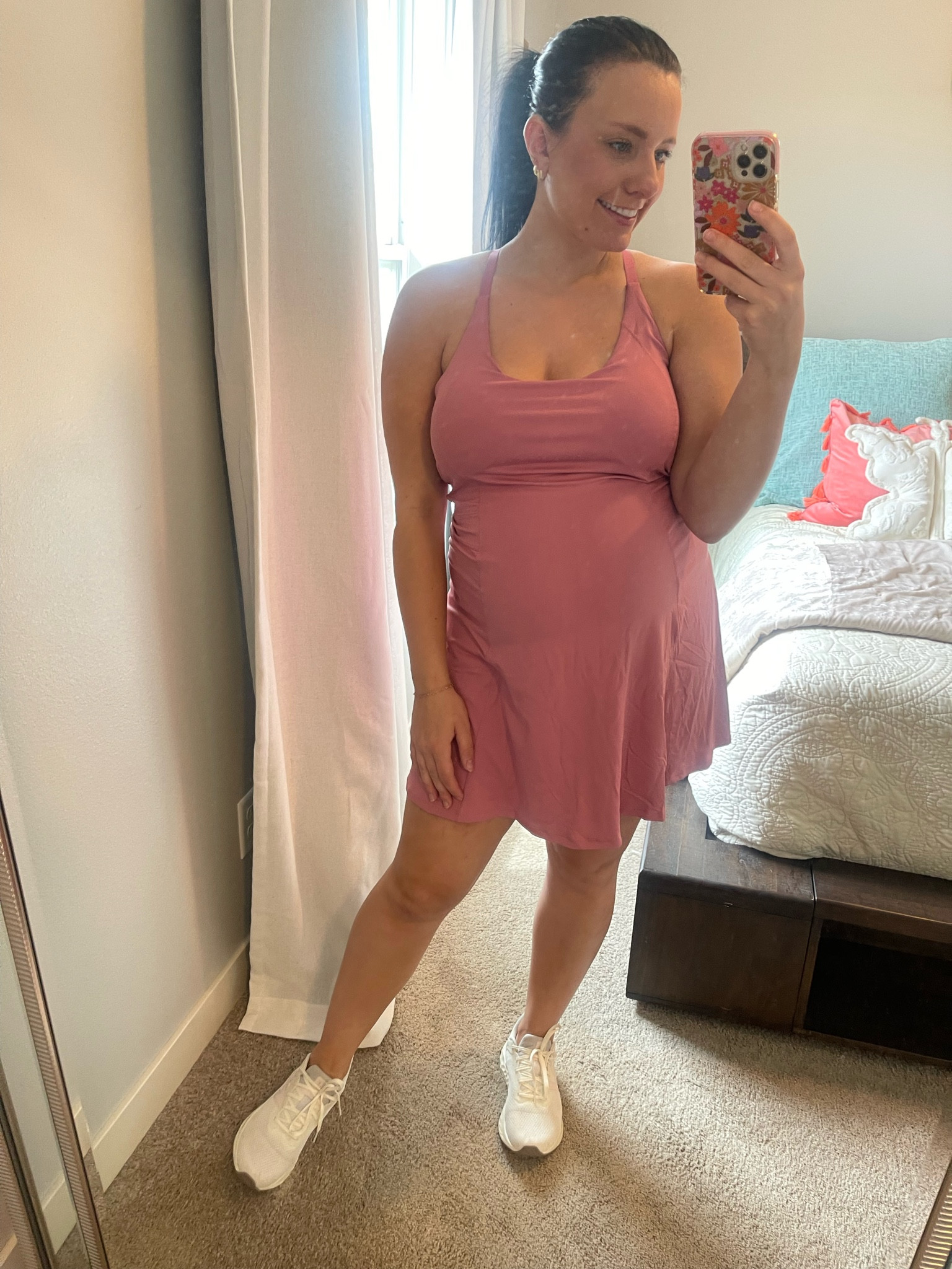 3rd trimester womens pregnancy athletic dress with built in shorts. Sized up one size! 

#LTKActive #LTKFindsUnder50