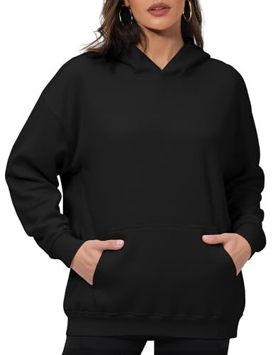 PrettyGuide Oversized Sweatshirts for Women Hooded Long Sleeve Baggy Fleece Hoodies Pullover Black L | Amazon (US)