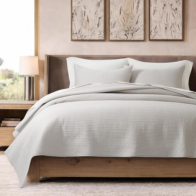 Cotton Sateen Pick-Stitch Quilt Set, Queen Size, Frost Gray | 100% Cotton, Pre-Washed Oversized C... | Amazon (US)
