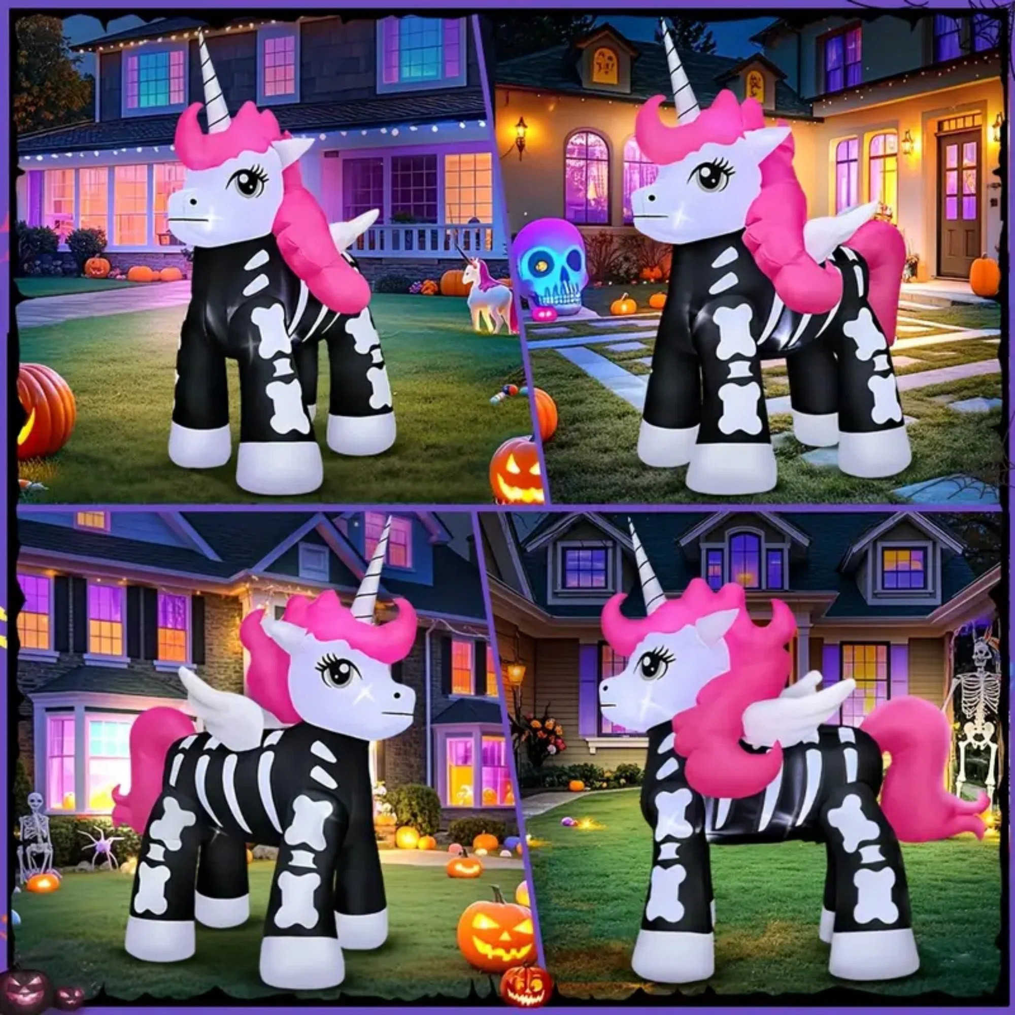 Mercer41 5 FT Halloween Inflatable Decoration, Built In LED Lights Blow Up Pink Skeleton Unicorn ... | Wayfair North America