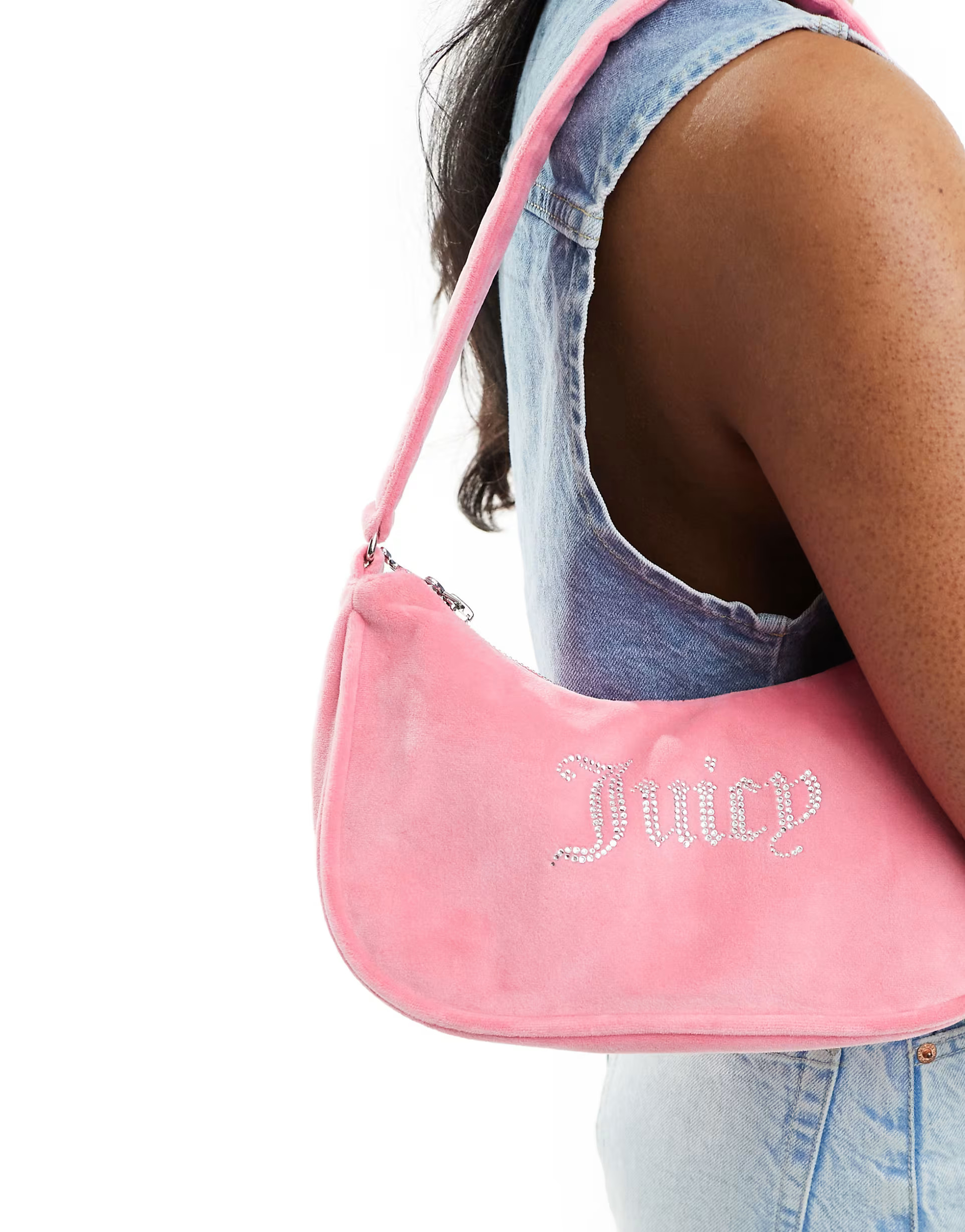 Juicy Couture diamante velour shoulder bag in pink lemonade | ASOS (Global)