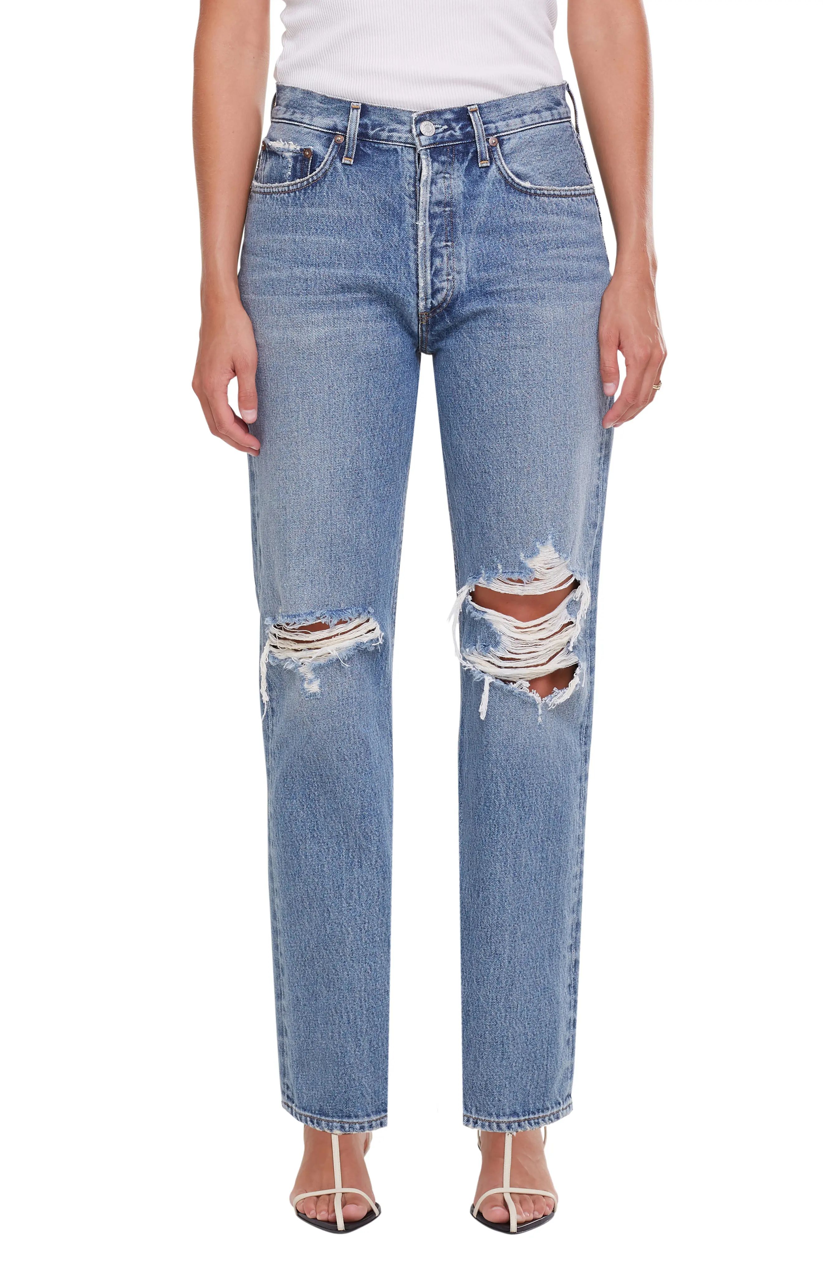 Women's Agolde Lana Ripped Straight Leg Jeans, Size 31 - Blue | Nordstrom