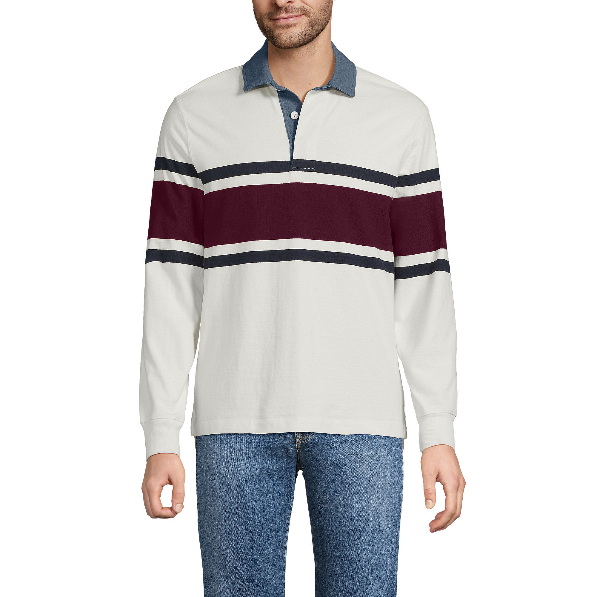 Men's Long Sleeve Stripe Rugby Shirt | Lands' End (US)