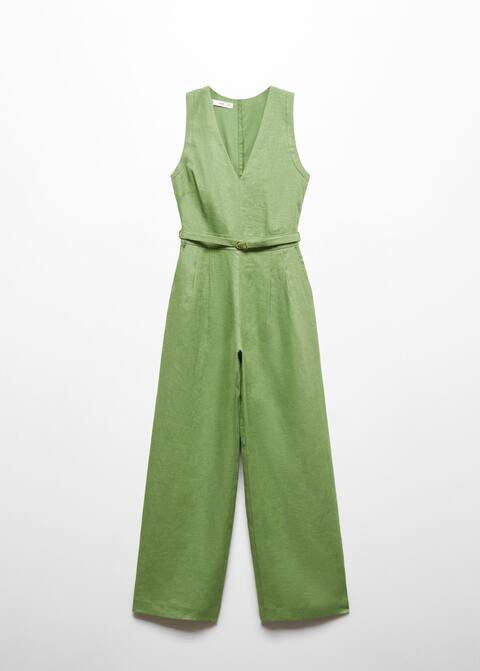 100% linen jumpsuit with belt -  Women | Mango United Kingdom | MANGO (UK)