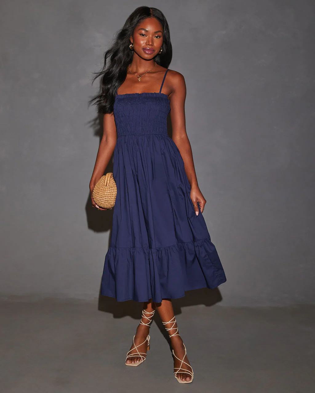 Fawn Smocked A-Line Midi Dress | VICI