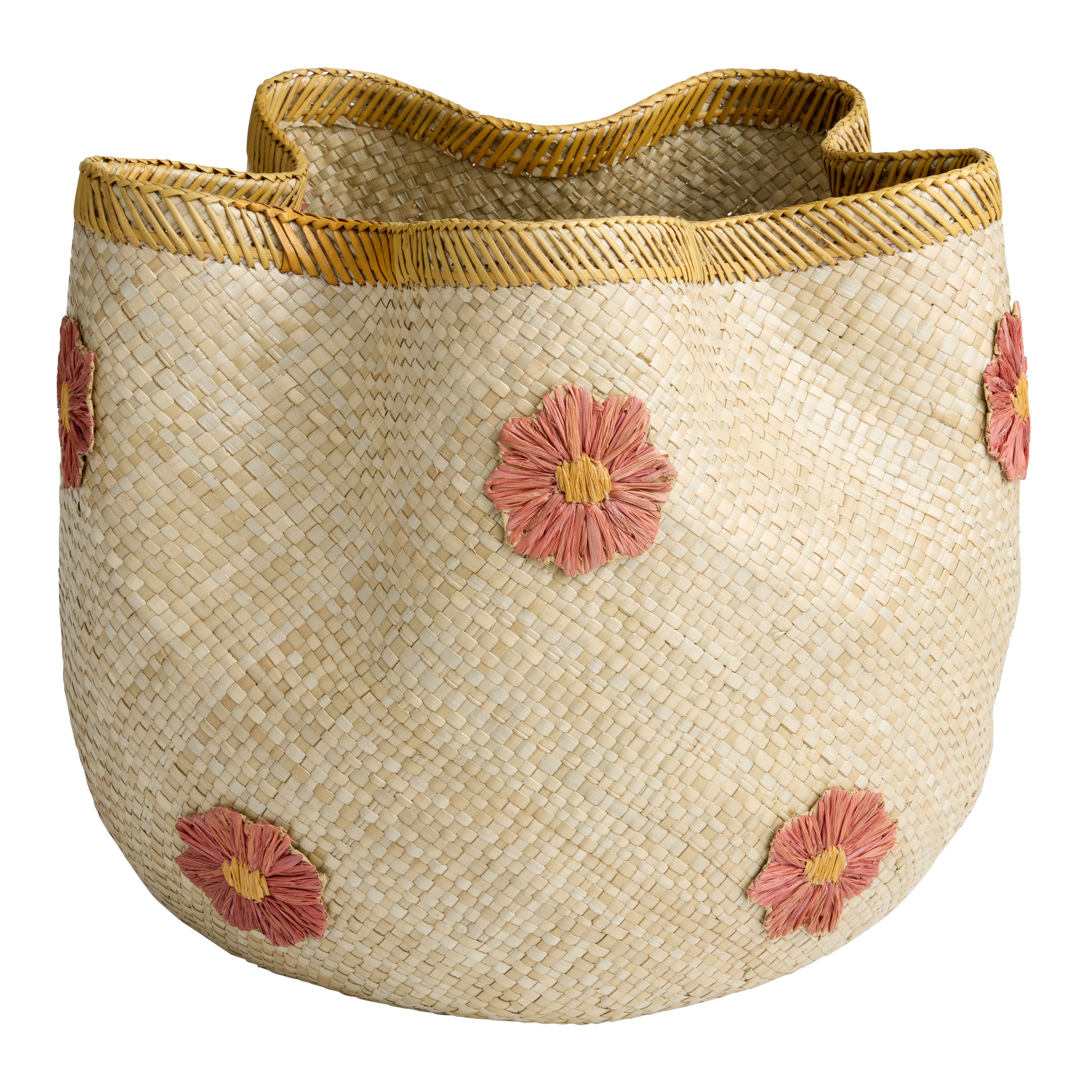Clarisse Natural Pandan Leaf and Mauve Floral Basket | World Market