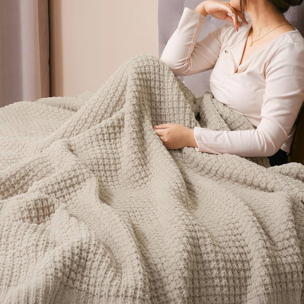 PHF Chenille Waffle Knit Blanket Twin Size- Plush Warm & Cozy 60" x 80" Ultra Soft Blanket- Chunk... | Amazon (US)