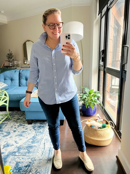 A Friday casual outfit in jeans for a lunch date with a friend 

classic style, preppy, preppy style, casual style, casual outfit, outfit ideas, casual chic, elevated style, Rochelle Behrens, Talbots, casual Friday 

#LTKfindsunder100 #LTKfindsunder50
