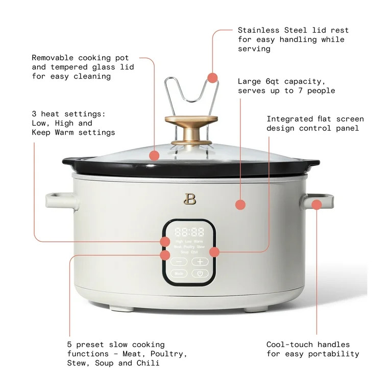 Beautiful 6QT Programmable Slow Cooker, White Icing by Drew Barrymore | Walmart (US)